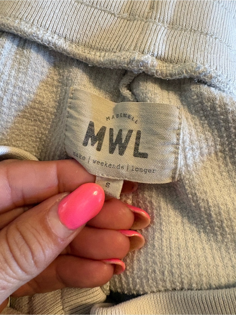 Madewell MWL Waffle Knit Wide Leg Lounge Pants Cream Drawstring Size S (0804) - Picture 3 of 5
